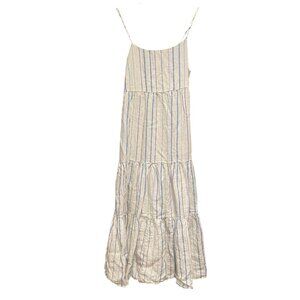 MADEWELL Off White Blue Striped Linen Midi Farmhouse Spaghetti Strap Dress sz 4